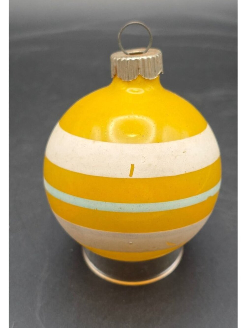 Vintage MCM Shiny Brite Unsilvered Yellow Striped WWII Era Christmas Ornament US